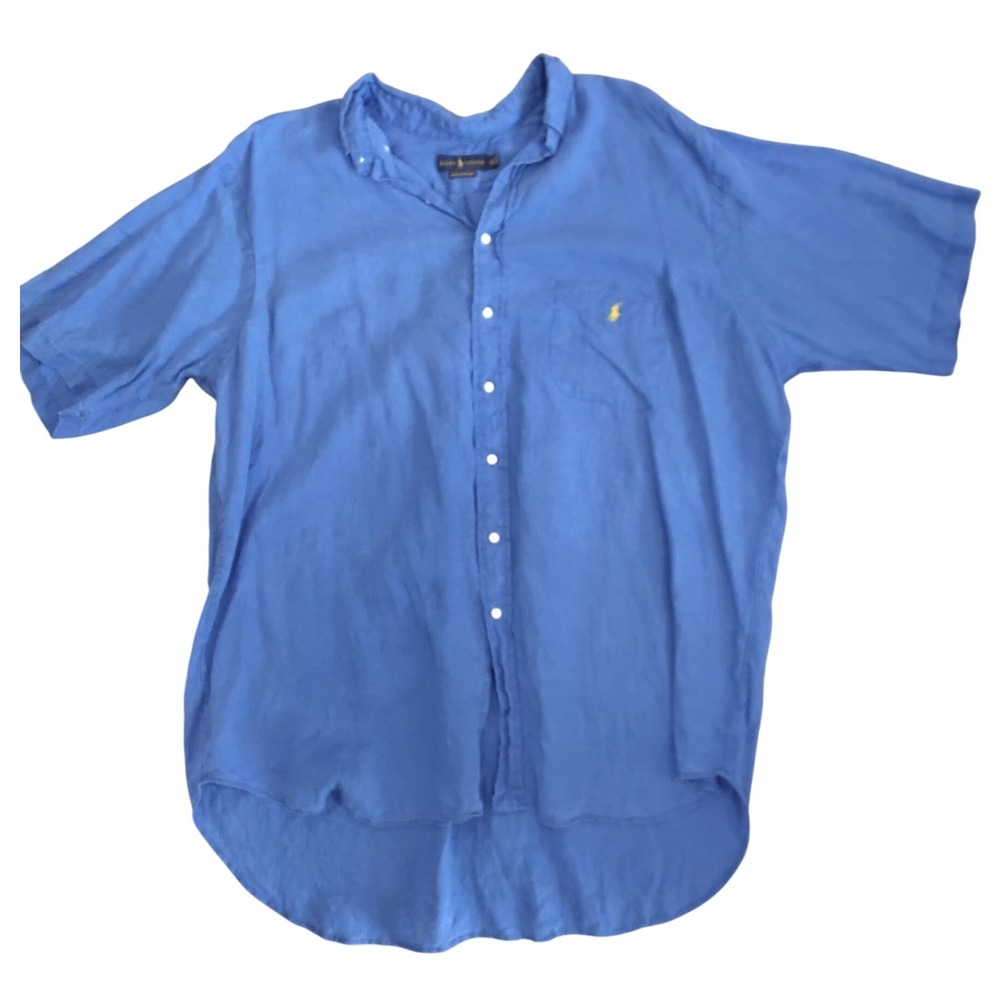 Ralph Lauren Linen Short Sleeve Button Down Shirt Ocean Wash Blue Men's XXL 4013